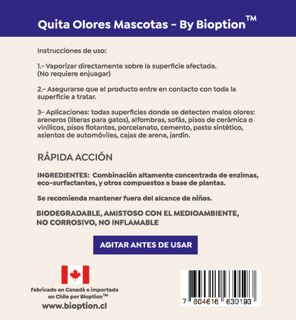 Pack  familiar: 1 spray 750 cc + 1 recarga 5 litros ; 10% DESCUENTO QUITA OLORES MASCOTAS,